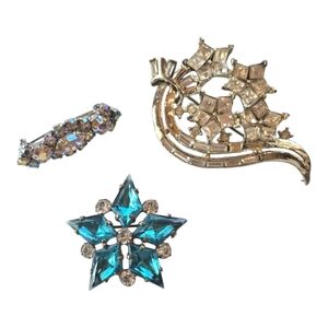Brooch Vintage Silvertone Rhinestone 3 Piece Bundle